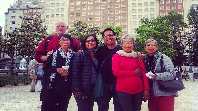 group of tourists posing