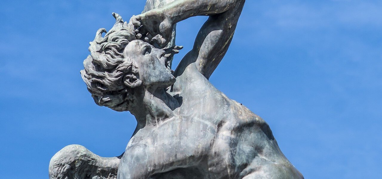 Fallen Angel fountain statue in Madrid